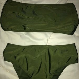 🍃 Olive green bandeau high-waist bikini